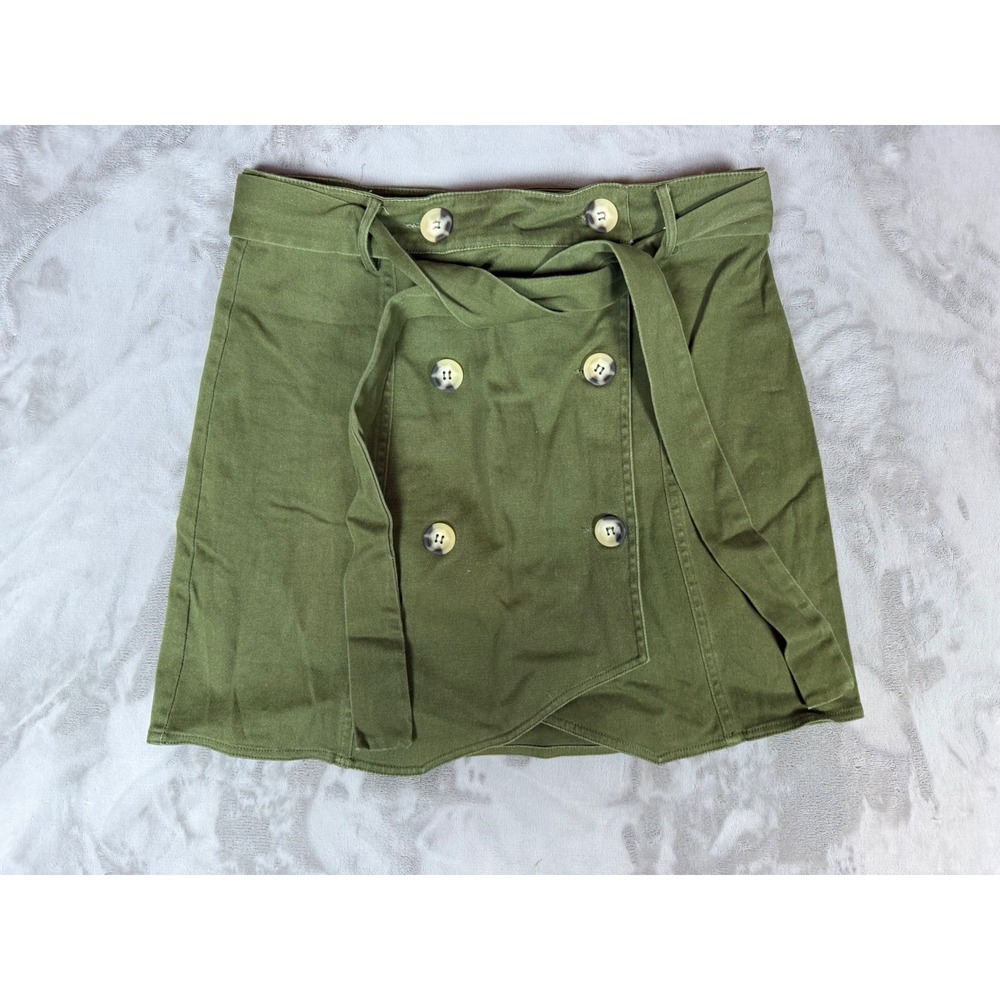 Very J Olive Green Double Breasted Tie Waist Mini Skirt Medium
